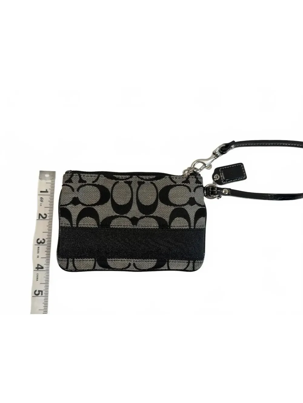 Coach | Signature Jacquard Patent Leather Wristlet Pouch | Black Grey/White